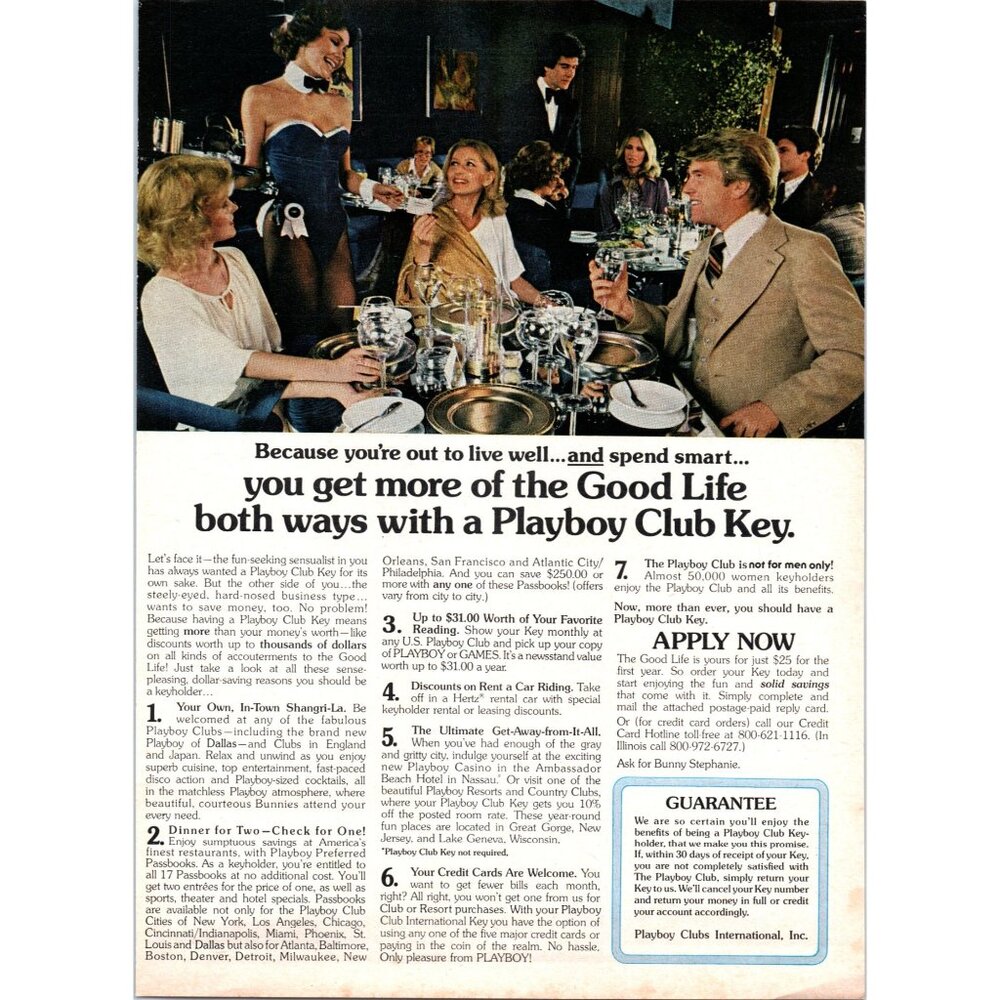 1981 Playboy Club Key Membership Vintage Print Ad Cocktail Bunny 80s Wall Art